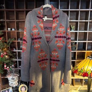 We The Free Gray and Orange Patterned Cardigan